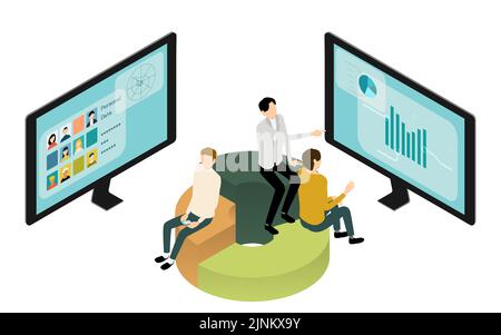 Isometrische, bilddarstellungen von Personen in Online-Meetings Stock Vektor