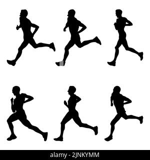 Set schwarze Silhouette Athlet Läufer Lauf Vektor Stockfoto