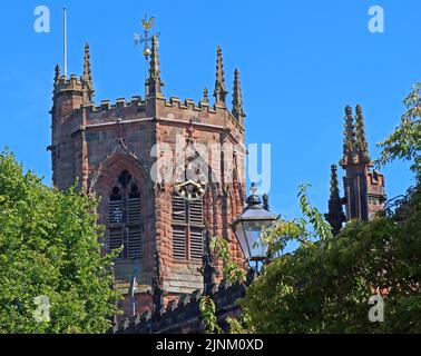 Kirchturm der Gemeinde St. Marys, Church Lane, Nantwich, Cheshire, England, UK, CW5 5RQ Stockfoto