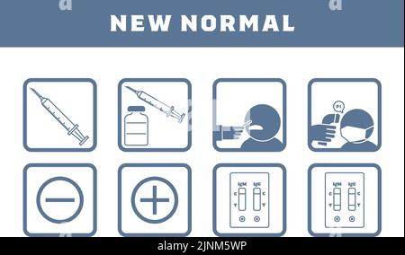 Stellen Sie Illustrationen für Impfungen, PCR-Tests, Antikörpertests usw. ein Stock Vektor