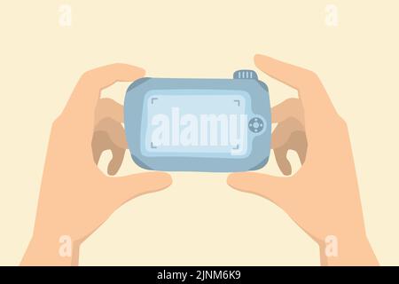 Nette Illustration, eine Person macht ein Foto mit einer Kamera Stock Vektor