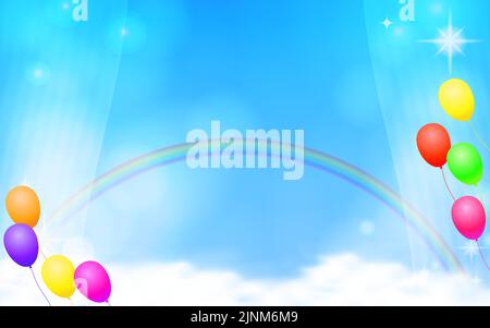 Hintergrunddarstellung von Regenbogen und Luftballons am blauen Himmel Stock Vektor