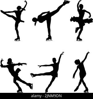 Set schwarze Silhouette Mädchen Athlet Figur Skating Vektor Stock Vektor