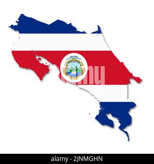 Costa Rica Flagge Karte auf weißem Hintergrund 3D Abbildung mit Clipping Pfad Stockfoto
