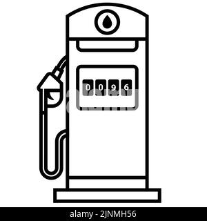 Schwarze lineare Ikone Tankstelle für Autos. Kraftstofftransport. Flache Vektor-Abbildung. Stock Vektor