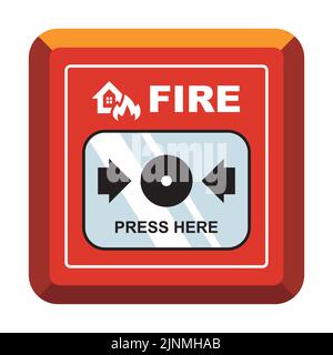 Rote Feuerlöschanlage mit einer Taste, um Feuerwehrleute zu rufen. Flache Vektorgrafik. Stock Vektor