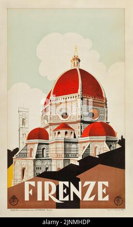 FLORENZ - Florenz, Italien Reiseplakat (ENIT, c. 1930s) Kathedrale Santa Maria del Fiore und Brunelleschi's Dome. Italienisches Reiseposter. Stockfoto