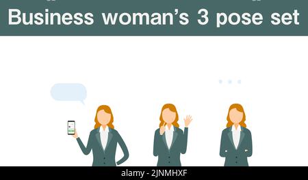 Senior Business Woman in Suit, 3 Posen Set Stock Vektor