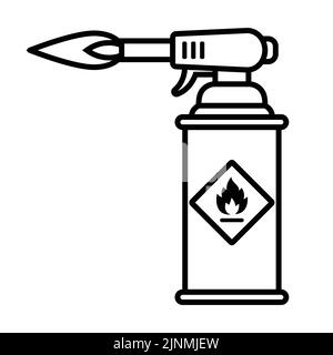 Lineares schwarzes Symbol eines Lötbrenners mit einer Flamme für das Eisenschweißen. Flache Vektorgrafik. Stock Vektor
