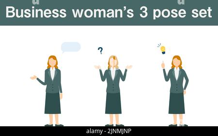 Senior Business Woman in Suit, 3 Posen Set Stock Vektor