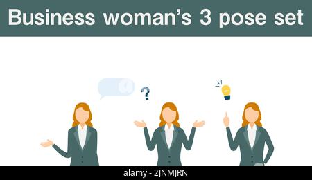 Senior Business Woman in Suit, 3 Posen Set Stock Vektor