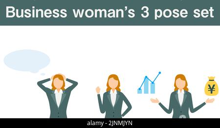 Senior Business Woman in Suit, 3 Posen Set Stock Vektor