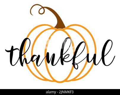 Vektor Herbst Zitat dankbar mit Herbst Kürbis isoliert auf weißem Hintergrund. Stock Vektor