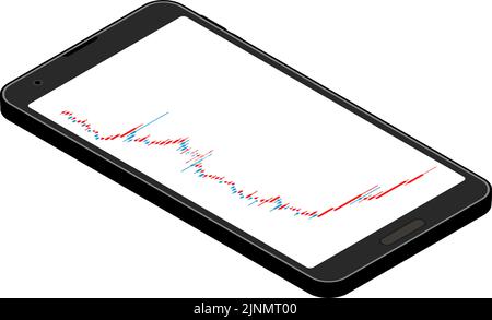 Candlestick-Charts, Aufstiege, Isometrie für Aktien, FX und virtuelle Währungen auf Smartphone-Apps gesehen verwendet Stock Vektor