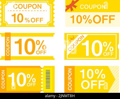 Einfacher 10% Rabatt-Gutschein, der für den Einkauf verwendet werden kann, 6 Arten Set Stock Vektor