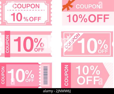 Einfacher 10% Rabatt-Gutschein, der für den Einkauf verwendet werden kann, 6 Arten Set Stock Vektor