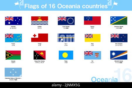 Flaggen der Welt: Eine Reihe von 16 Ländern in Ozeanien Stock Vektor