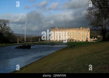 Chatsworth House im Winter Stockfoto