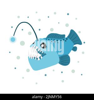 Cartoon Angler Fisch. Vektor-Illustration von Seeteufel Charakter. Stock Vektor