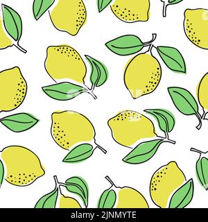Nahtloses Zitronenmuster. Minimal eine Linie Zitrusfrüchte Vektorgrafik. Stock Vektor