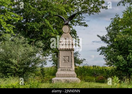 Denkmal für das 90. PA Volunteer Infantry Regiment, Gettysburg National Military Park, Pennsylvania, USA Stockfoto