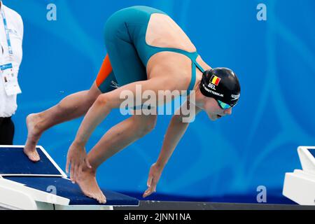 Rom, Italien. 12. August 2022. Der Belgier Roos Vanotterdijk beim Start des Schmetterlings der Frauen 50m bei den Europameisterschaften im Schwimmen in Rom, Italien, Freitag, 12. August 2022. Die Schwimmeuropameisterschaften 2022 finden vom 11. Bis 21. August statt. BELGA FOTO NIKOLA KRSTIC Kredit: Belga Nachrichtenagentur/Alamy Live News Stockfoto