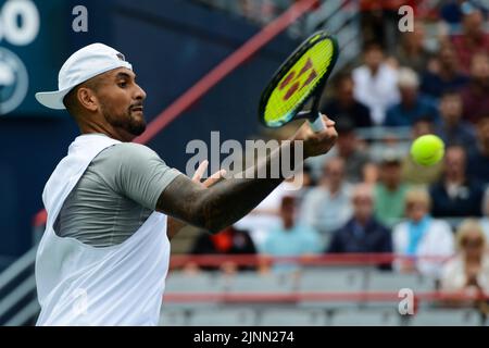 Montreal, Quebec, Kanada. 12. August 2022. NICK KYRGIOS in seinem Viertelfinale beim National Bank Open Tennisturnier in Montreal, Kanada. (Bild: © Christopher Levy/ZUMA Press Wire) Bild: ZUMA Press, Inc./Alamy Live News Stockfoto