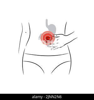 Vektorgrafik Magenschmerzen. Frau leidet unter Bauchschmerzen. Stock Vektor