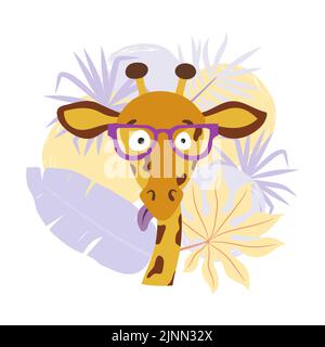 Cartoon Giraffe mit Palmenblättern. Vektor-Illustration für Print, Mode, T-Shirt-Design Stock Vektor