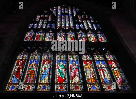 Buntglasfenster in St. Mary's Church, Church Lane, Nantwich, Cheshire, England, UK, CW5 5RQ Stockfoto