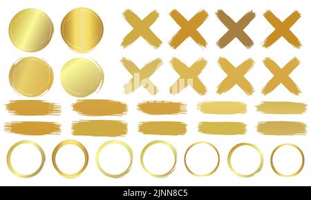Pinselstrich und Gold Kreis Element Vektor Collection Set. Gold Gradient Effekt Stock Vektor
