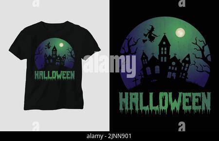 Halloween Day Special T-Shirt Grafik mit „Halloween“ Design-Vektor Grafik-Design-T-Shirt, mag, Aufkleber, Wandmatte, etc. Design-Vektor Grafik Stock Vektor