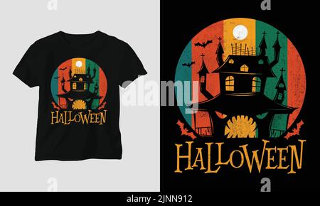 Halloween Day Special T-Shirt Grafik mit „Halloween“ Design-Vektor Grafik-Design-T-Shirt, mag, Aufkleber, Wandmatte, etc. Design-Vektor Grafik Stock Vektor