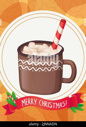 Gemütlicher Kakao mit marmelibiger weihnachtskarte. Stock Vektor