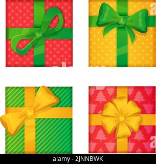 Set von weihnachten oder Geburtstag Geschenk in realistischen Cartoon-Stil Draufsicht Stock Vektor