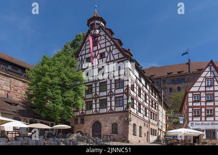 Das Pilatus-Haus, spätgotisches Wohngebäude, erbaut 1489, heute Pachteignis der Altstadfreunde Nürnberg, Obere Schmiedgasse 2, Nürnberg Stockfoto