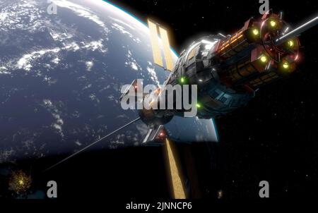 Kunstwerk eines Raumfahrstuhls Stockfoto