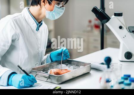 Qualitätskontrolle Inspektor Prüfung Fisch Stockfoto