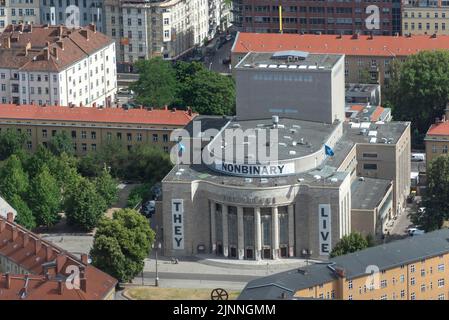 Volksbühne, von der Aussichtsplattform des Berliner Fernsehturms aus gesehen, Berlin, Deutschland Stockfoto