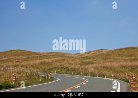 Bergstraße in der Nähe von Mt. Aso in Kumamoto, Japan Stockfoto