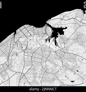 Vektor-Karte von Havanna Stadt. Urbanes Graustufenposter. Straßenkarte mit Ansicht der Metropolregion. Stock Vektor