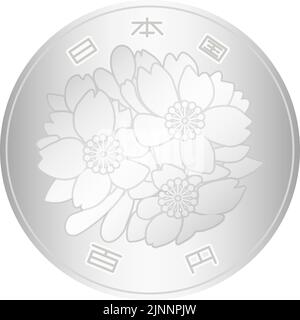 Japanische Yen-Münzen (Geld), 100 Yen-Münze (Vorderseite) - Übersetzung: Japanisch, 100 Yen Stock Vektor