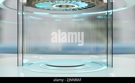 3D Glas Podium hud Technologie, 3D Illustration Rendering Stockfoto