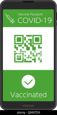 Impfstoff Passport Smartphone-App zum Nachweis der Coronavirus-Impfung (geimpft), Barcode Stock Vektor