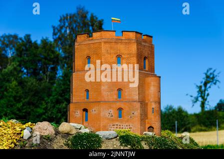 Gediminas Miniaturturm in Vilnius.Gediminas Turm Vilnius, Litauen. Stockfoto