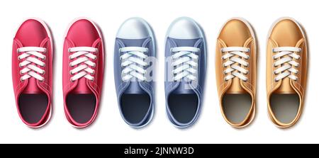 Reiseschuhe Vektor-Set-Design. Sneakers für Reisende für lässige Trendschuhe, isoliert auf weißem Hintergrund. Vektorgrafik. Stock Vektor