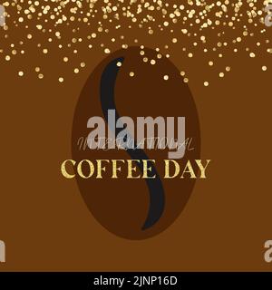 Illustration Kaffeemaserung auf brauner Farbe mit Text Coffee day und mit goldener Textur Stock Vektor