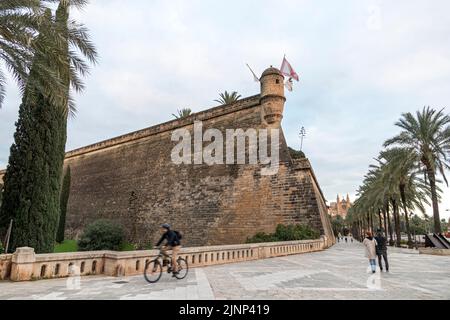 Palma de Mallorca, Spanien. Mauern und Mauern der Baluard de Sant Pere (St. Peter Bastion), eine moderne Kunst und ehemalige Festung Stockfoto