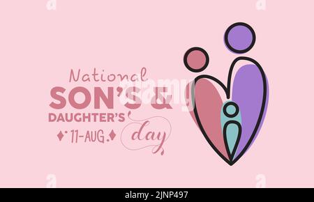 National Son’s and Daughter’s Day kalligraphisches Banner-Design auf rosa Hintergrund. Schrift Schriftzug Banner, Poster, Karte Konzept Idee. Shiny Awareness V Stock Vektor