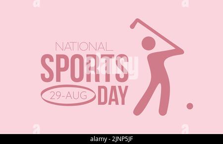 National Sports Day kalligraphisches Banner-Design auf rosa Hintergrund. Schrift Schriftzug Banner, Poster, Karte Konzept Idee. Vektor-Templat für Sportbewusstsein Stock Vektor